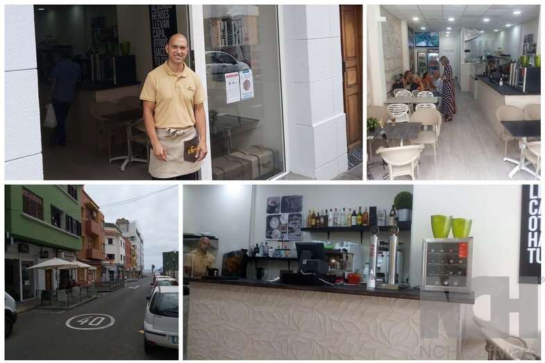 Yeray Quintana en la puerta de su cafetería e imágenes del negocio (Foto TA)